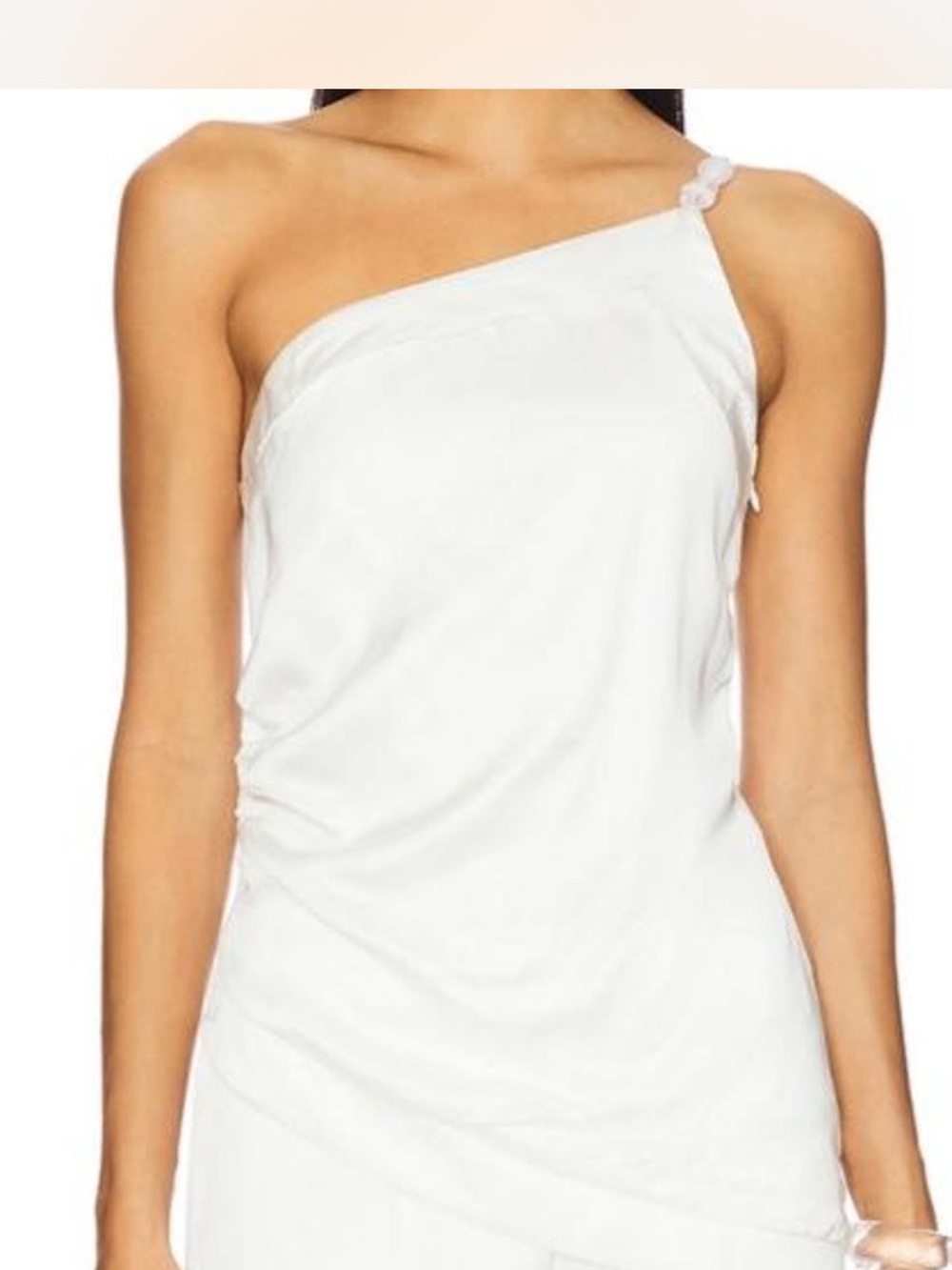 White One-Shoulder Women's Top with Knotted Strap